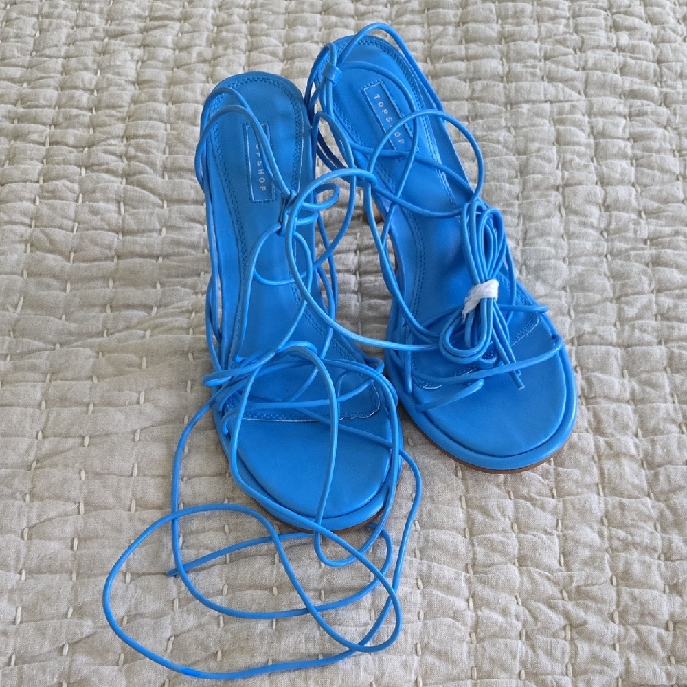 NWT TopShop Lace-up Blue Sandal Heels SIZE 10